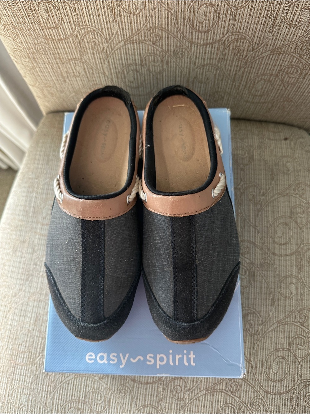 Easy Spirit Black and Brown Slip-On Clog Mules